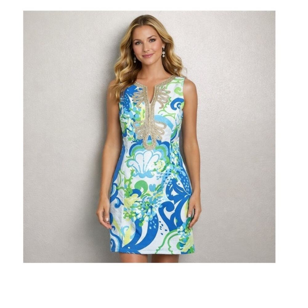 Lilly Pulitzer Janice Gold Soutache Gold Embroidered Shift Dress Size 4